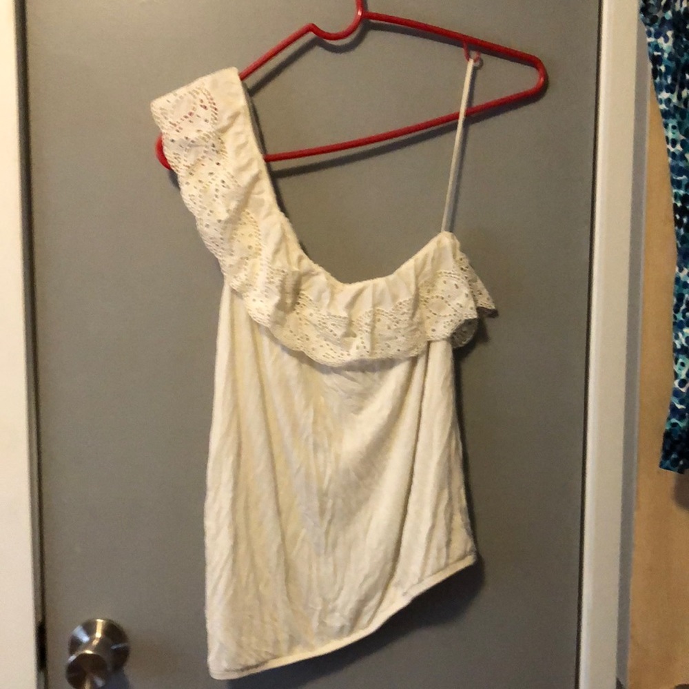 American eagle off shoulder cream colored shirt